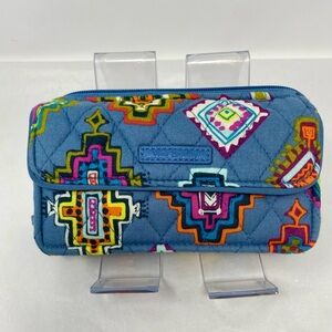Vera Bradley Blue Painted Medallion Crossbody Wristlet Quilted Wallet